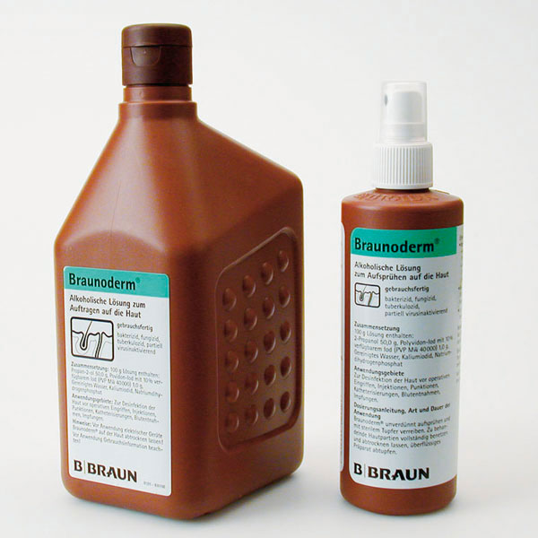 Hautdesinfektion farblos und gefärbt eine Kombination aus Alkohol und  PVP-Iod
